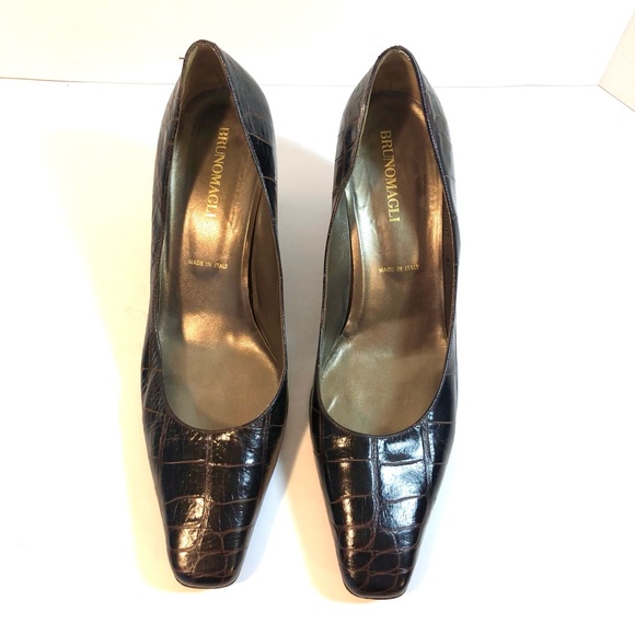 BRUNO MAGLI Brown Croco Leather Pumps Shoes Heels - Picture 2 of 12